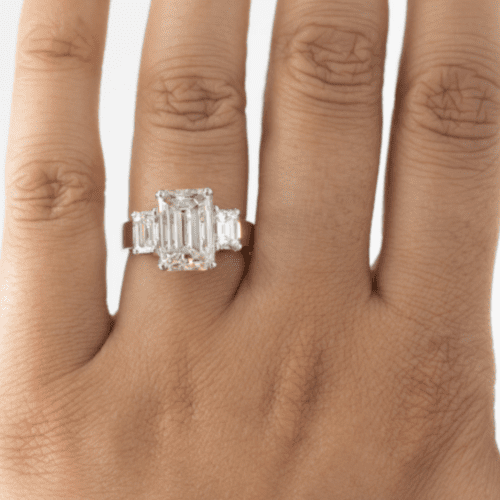 18K White Gold Emerald Cut 3 Stone Engagement Ring Setting at Adiamor