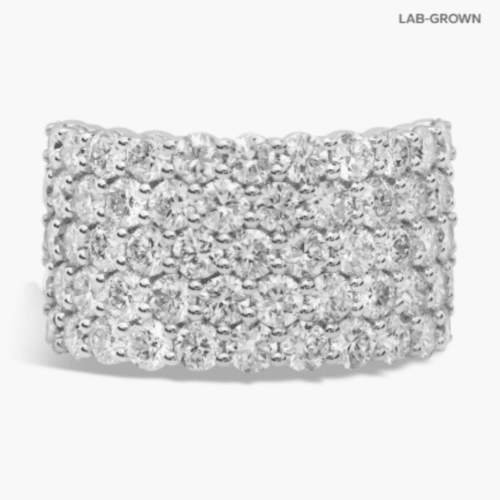 Lab Grown Five Row Pave Diamond Ring in 14k White Gold