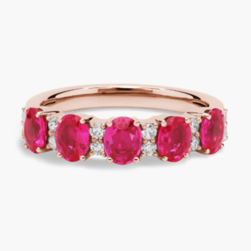 Ruby and Diamond Five-Stone Ring in 14k Rose Gold