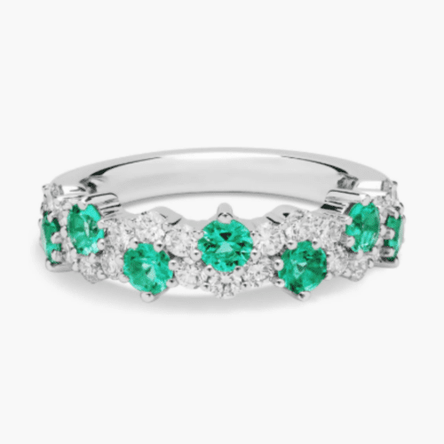 Staggered Emerald and Diamond Ring in 14k White Gold