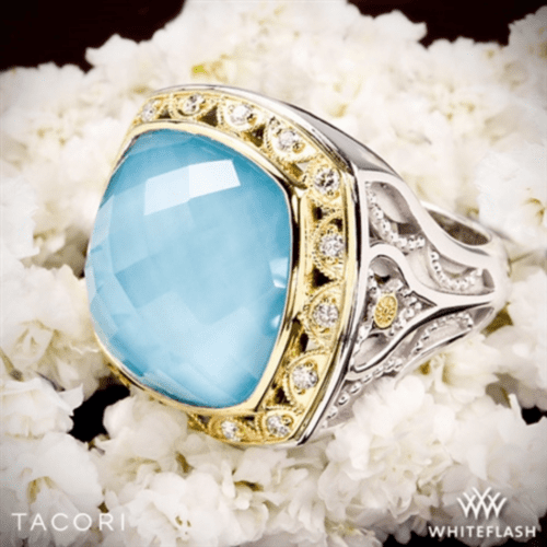 Tacori SR101Y05 Barbados Blue Clear Quartz over Neolite Turquoise and Diamond Ring in Sterling Silver with 18k Yellow Gold Accents