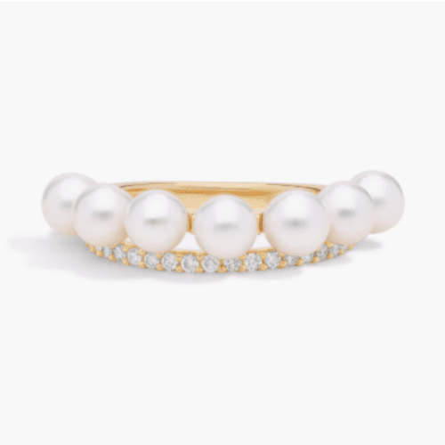 White Freshwater Pearl Fashion Ring with Diamond Detail in 14k Yellow Gold